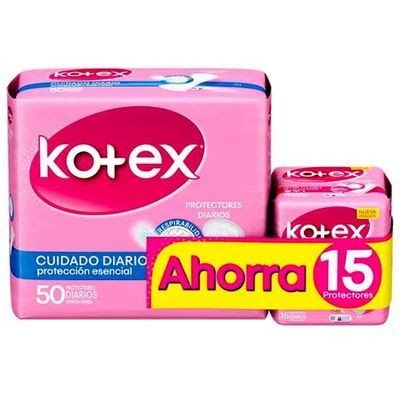 KOTEX DIARIOS NORMAL 50 + 15 PROTECTORES