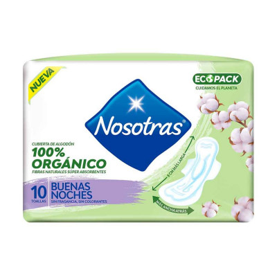 NOSOTRAS TOALLA BUENAS NOCHES ORGANICO ECOPACK X 10 UNDS