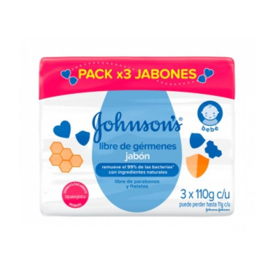 JABON JOHNSONS LIBRE DE GERMENES X 110 GRS (PACK X 3 UNDS)