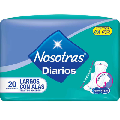 NOSOTRAS PROTECTORES DIARIOS LARGOS CON ALAS ALGODON X 20 UNDS