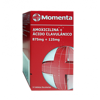 AMOXICILINA 875 MGS +ACIDO CLAVULANICO 125 MGS X 14 TABLETAS RECUBIERTAS-MOMENTA