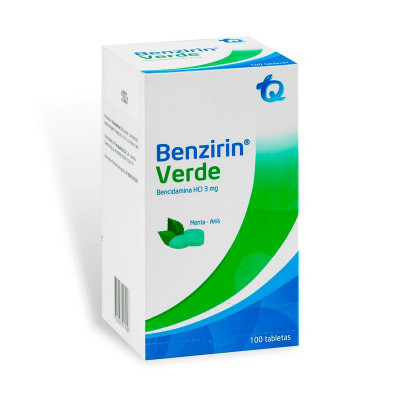 BENZIRIN VERDE MENTA-ANIS X 100 TABLETAS MASTICABLES