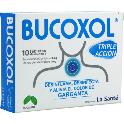 BUCOXOL TRIPLE ACCION COOL MINT X 10 TABLETAS MASTICABLES