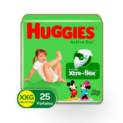 HUGGIES ACTIVE SEC ETAPA 5 (XXG) X 25 UNIDADES - TECNOLOGIA XTRA-FLEX
