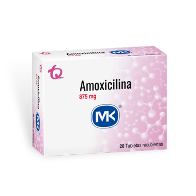 AMOXICILINA 875 MGS X 20 TABLETAS RECUBIERTAS - MK **