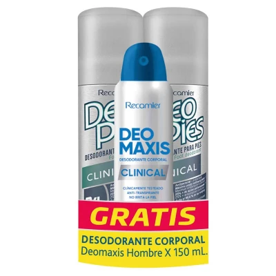 DEO PIES CLINICAL ANTIBACTERIAL SPRAY X 260 ML 2X1 + DEO MAXIS HOMBRE X 150 ML