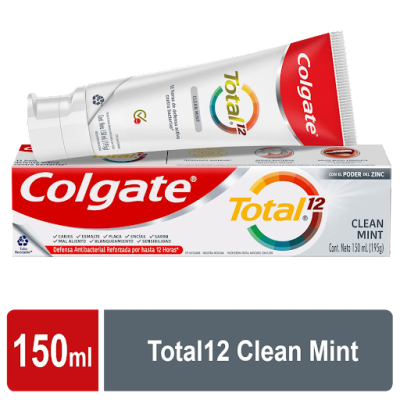 COLGATE CREMA DENTAL TOTAL 12 CLEAN MINT ANTIBACTERIAL X 150 ML (195GRS)