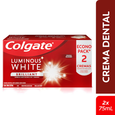 COLGATE CREMA DENTAL LUMINOUS WHITE X 75 ML - ECONOPACK X 2 UNIDADES